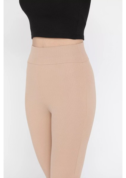 Kadın Ispanyol Paça Yırtmaç Detaylı Yüksek Bel Fitilli Tayt fırsatları