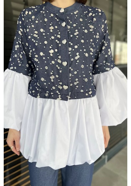 Balon Kol Garnili Taşlanmış Tunik Pantolon Jeans Ikili Takım fırsatları