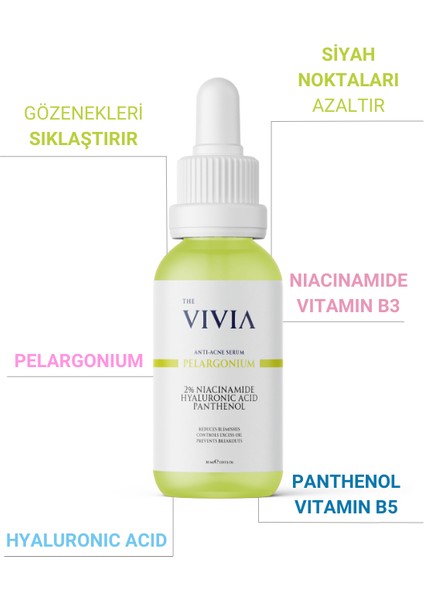Siyah Nokta, ve Karşıtı, Gözenek Sıklaştırıcı Cilt Serumu Pelargonium Niacinamide 30 ml