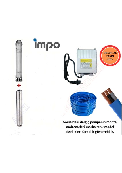 Impo Sk 404/14 Krom Başlıklı Derin Kuyu 1,5 Hp Monofaze Motorlu 25 mt Kablolu Panolu Dalgıç Pompa