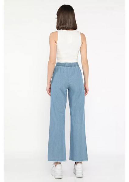 Kadın Yüksek Bel Paça Püsküllü Palazzo Jean Kot Pantolon modelleri