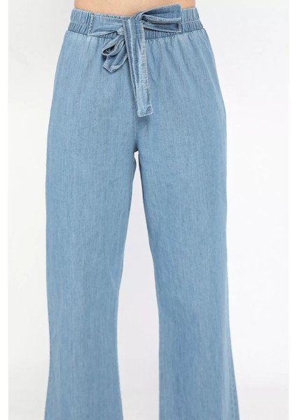 Kadın Yüksek Bel Paça Püsküllü Palazzo Jean Kot Pantolon fırsatları