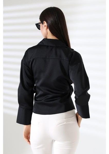 Saten Kruvaze Yaka Yandan Bağlamalı Gömlek Bluz fiyatları