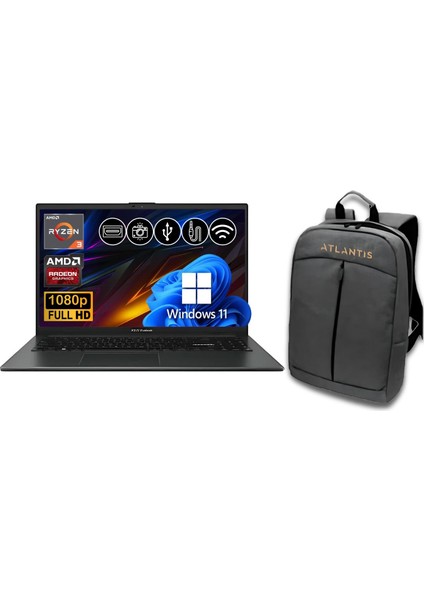 Vivobook Go 15 R3-7320U 8gb 128GB M.2 SSD E1504FA-NJ097 ATL15 15.6" W11PRO Notebook +Çanta