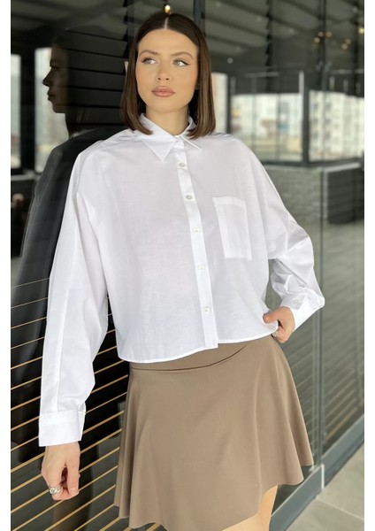 Kadın Tek Cepli Yarasa Kol Gömlek