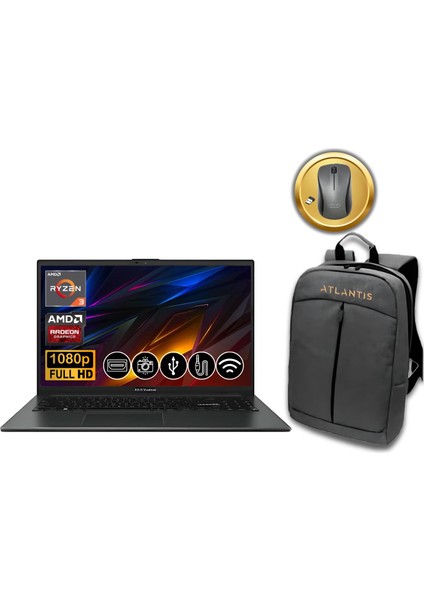 Vivobook Go 15 R3-7320U 8gb 256GB M.2 SSD E1504FA-NJ097 ATL31 15.6" Fdos Notebook +Mouse&çanta