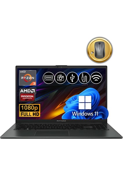 Vivobook Go 15 R3-7320U 8gb 256GB M.2 SSD E1504FA-NJ097 ATL21 15.6" W11PRO Notebook +Mouse