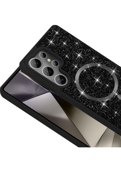 Galaxy S25 Ultra Kılıf Pırlanta Tasarımlı M-Safe Şarj Özellikli Mozaik Silikon Kılıf modelleri