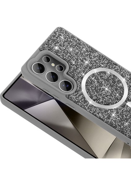 Galaxy S25 Ultra Kılıf Pırlanta Tasarımlı M-Safe Şarj Özellikli Mozaik Silikon Kılıf modelleri
