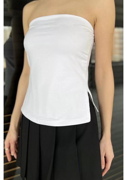 Kadın Yanlar Yırtmaç Detaylı Straplez Bluz fırsatları