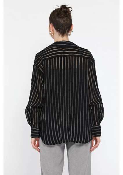 Kadın Çizgili Tül Detaylı Içlik Kombinli Gömlek modelleri