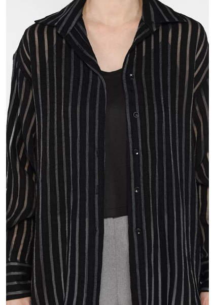 Kadın Çizgili Tül Detaylı Içlik Kombinli Gömlek fırsatları