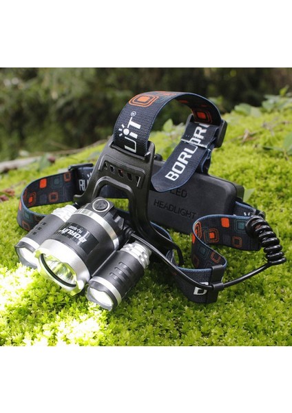 Boruit T6 Kafa Feneri 5000 Lumens 3xcree Xm-T6+2r5 Lamba LED Kamp Lambası