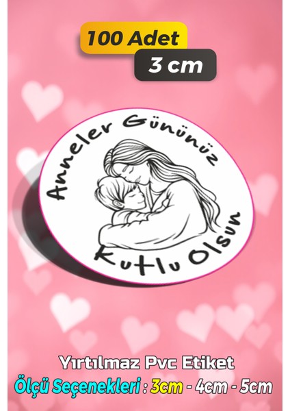 Anneler Günü Ambalaj Kargo Hediye Paketleme Etiketi - Model 43 - 100 Adet 3 cm