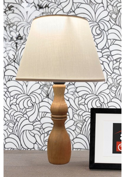 Glad Masif Ahşap Ayaklı Zarif Abajur Konik Krem Başlıklı Masa Lambası Komodin Abajur fiyatları