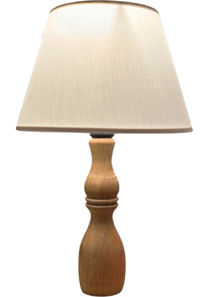 Glad Masif Ahşap Ayaklı Zarif Abajur Konik Krem Başlıklı Masa Lambası Komodin Abajur modelleri