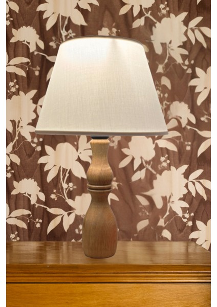 Glad Masif Ahşap Ayaklı Zarif Abajur Konik Krem Başlıklı Masa Lambası Komodin Abajur fırsatları