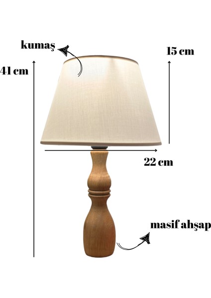 Glad Masif Ahşap Ayaklı Zarif Abajur Konik Krem Başlıklı Masa Lambası Komodin Abajur indirimleri