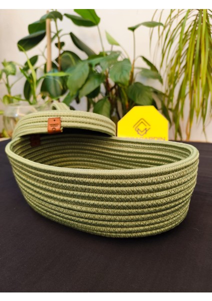 Jüt Hasır Sepet Oval Kapaklı Organizer 30 x 20