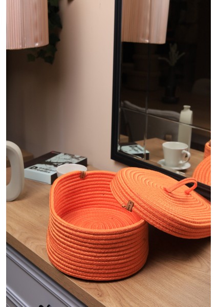 Jüt Hasır Sepet Oval Kapaklı Organizer 30 x 20