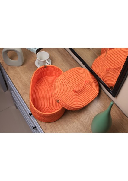 Jüt Hasır Sepet Oval Kapaklı Organizer 30 x 20 fırsatları