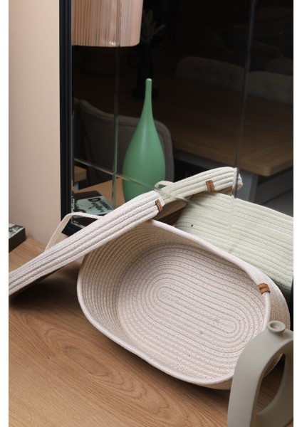 Jüt Hasır Sepet Oval Kapaklı Organizer 30 x 20