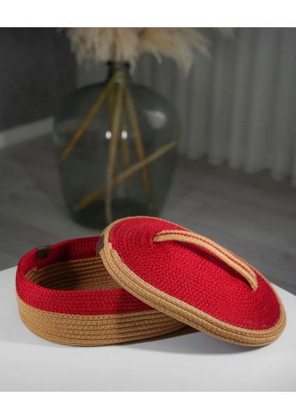 Jüt Hasır Sepet Oval Kapaklı Organizer 30X20