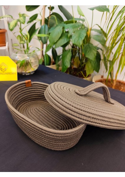 Jüt Hasır Sepet Oval Kapaklı Organizer 30 x 20