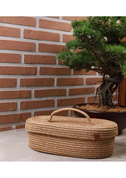 Jüt Hasır Sepet Oval Kapaklı Organizer 30 x 20 fiyatları