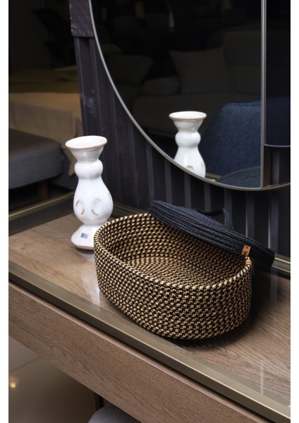 Jüt Hasır Sepet Oval Kapaklı Organizer 30 x 20