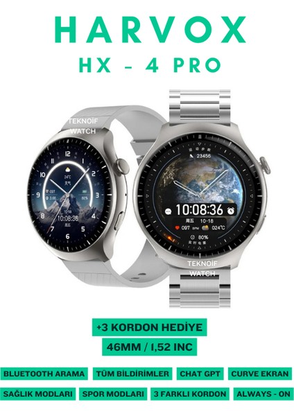 Watch 4 Pro Klasik Akıllı Saat Apple iPhone ve Android Tüm Telefonlara Uyumlu