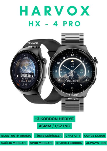 Watch 4 Pro Klasik Akıllı Saat Apple iPhone ve Android Tüm Telefonlara Uyumlu