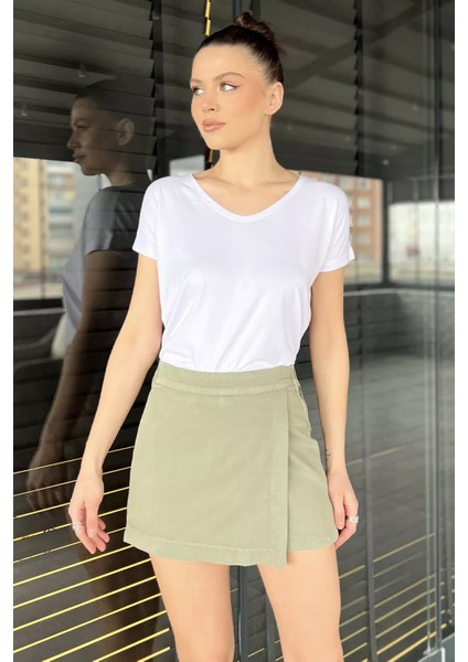 Kadın Fermuarlı Bel Lastikli Gabardin Şort Etek fiyatları