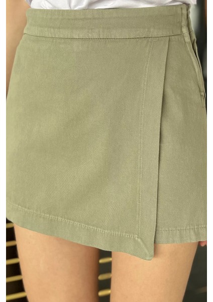 Kadın Fermuarlı Bel Lastikli Gabardin Şort Etek modelleri