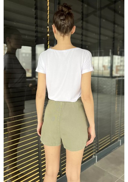 Kadın Fermuarlı Bel Lastikli Gabardin Şort Etek fırsatları