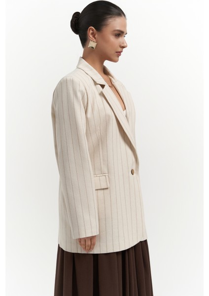 Juba Vizon Çizgili Bej Basic Blazer
