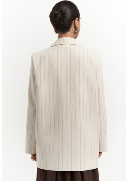 Juba Vizon Çizgili Bej Basic Blazer