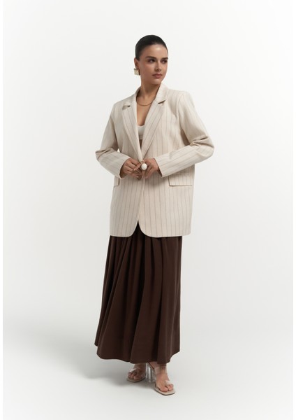 Juba Vizon Çizgili Bej Basic Blazer