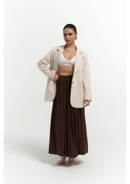 Juba Vizon Çizgili Bej Basic Blazer