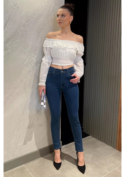 Kadın Likralı Jean Kot Pantolon