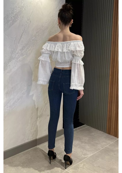 Kadın Likralı Jean Kot Pantolon