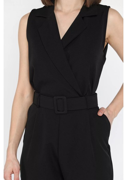 Kemerli Kruvaze Yaka Sıfır Kol Kadın Tulum fırsatları