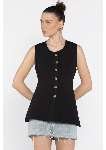 Kadın Bisiklet Yaka Düğmeli Triko Yelek (S-M-L Beden Uyumludur) fiyatları