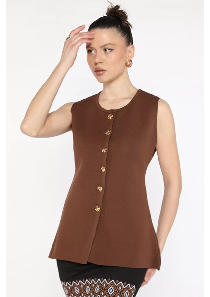 Kadın Bisiklet Yaka Düğmeli Triko Yelek (S-M-L Beden Uyumludur) fiyatları