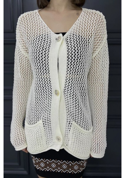 Düğme Detaylı Ajurlu Kadın Triko Hırka fırsatları