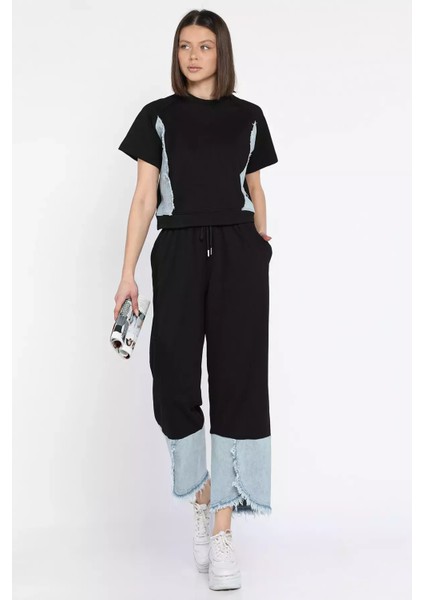 Kadın Kot Garnili Püsküllü Tişört Pantolon Ikili Takım fiyatları