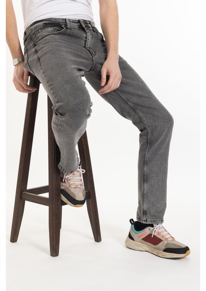 Erkek Denim Regular Fit Rahat Kalp Normal Bel Düz Paça Dört Mevsim Likralı Kot Pantolon 95505-GRI fiyatları