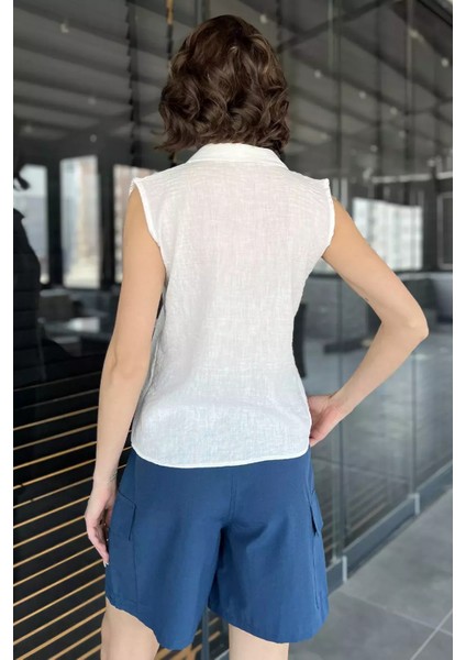 Nakışlı Kolsuz Kadın Keten Gömlek modelleri