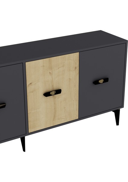 Melon Konsol Tv Sehpası Çok Amaçlı Dolap 180 cm Antrasit Meşe modelleri