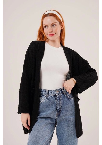 Cepli Salaş Model Triko Uzun Krem Hırka